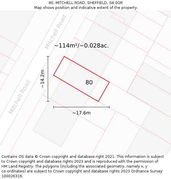 80, MITCHELL ROAD, SHEFFIELD, S8 0GR: Plot and title map