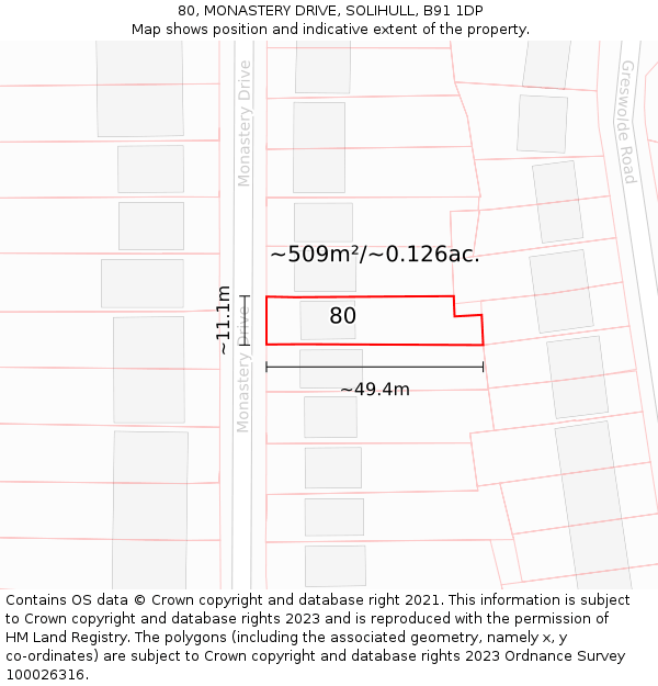 80, MONASTERY DRIVE, SOLIHULL, B91 1DP: Plot and title map