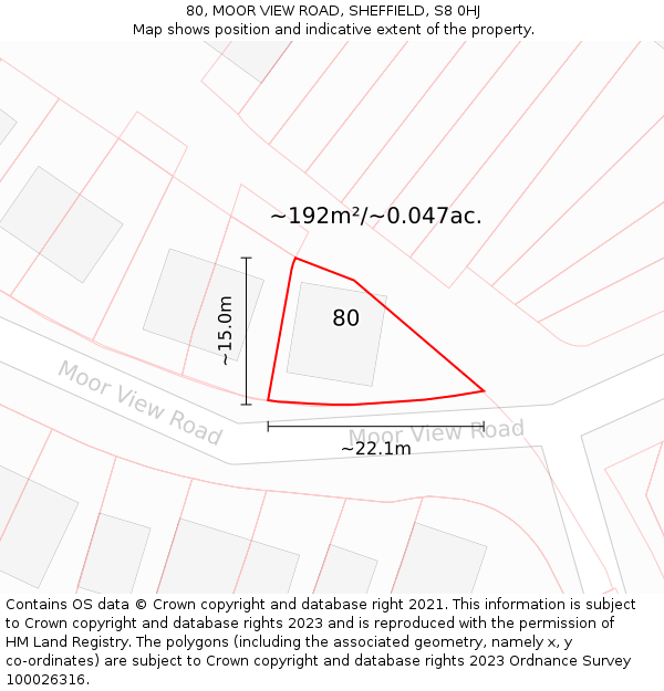 80, MOOR VIEW ROAD, SHEFFIELD, S8 0HJ: Plot and title map