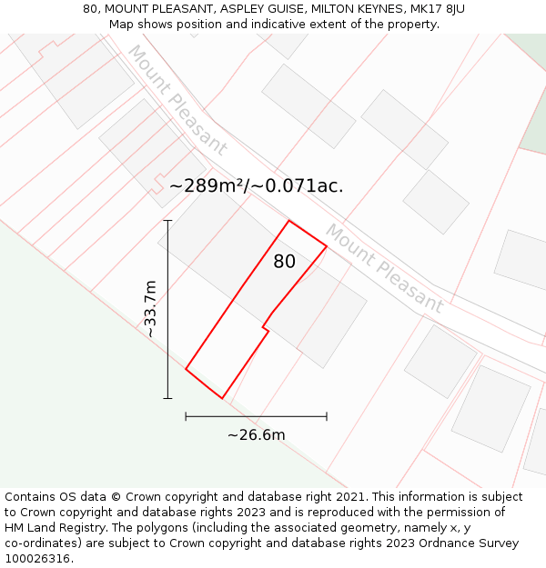 80, MOUNT PLEASANT, ASPLEY GUISE, MILTON KEYNES, MK17 8JU: Plot and title map