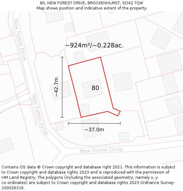 80, NEW FOREST DRIVE, BROCKENHURST, SO42 7QW: Plot and title map