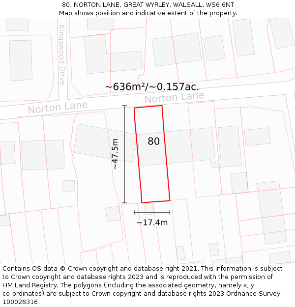 80, NORTON LANE, GREAT WYRLEY, WALSALL, WS6 6NT: Plot and title map