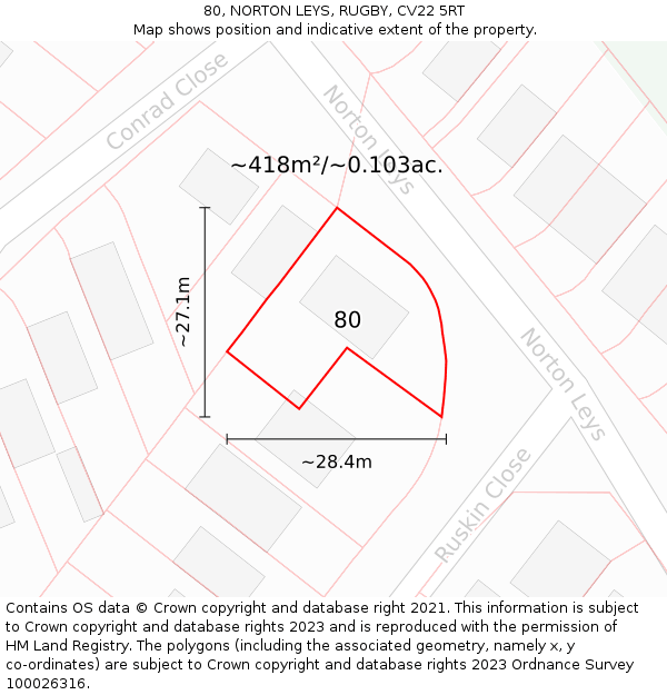 80, NORTON LEYS, RUGBY, CV22 5RT: Plot and title map