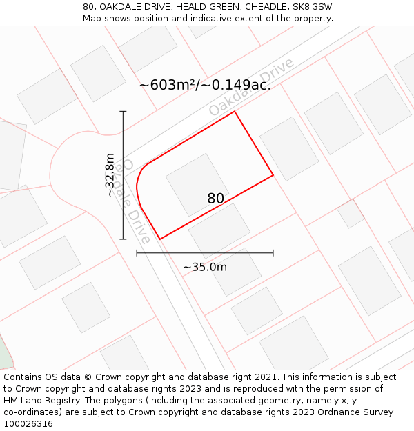 80, OAKDALE DRIVE, HEALD GREEN, CHEADLE, SK8 3SW: Plot and title map