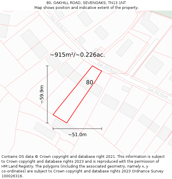 80, OAKHILL ROAD, SEVENOAKS, TN13 1NT: Plot and title map