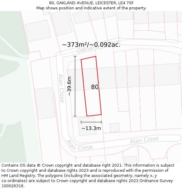 80, OAKLAND AVENUE, LEICESTER, LE4 7SF: Plot and title map