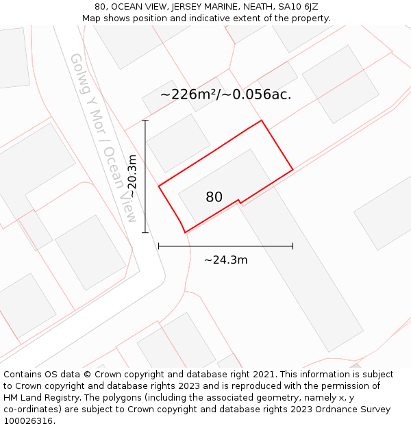 80, OCEAN VIEW, JERSEY MARINE, NEATH, SA10 6JZ: Plot and title map