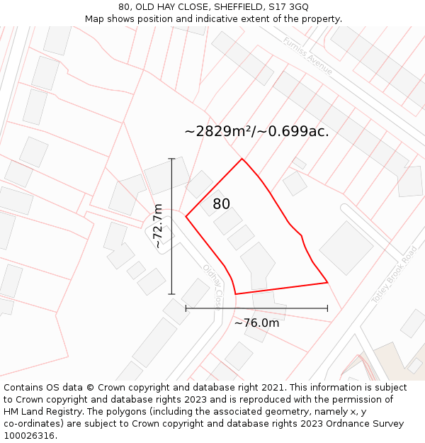 80, OLD HAY CLOSE, SHEFFIELD, S17 3GQ: Plot and title map