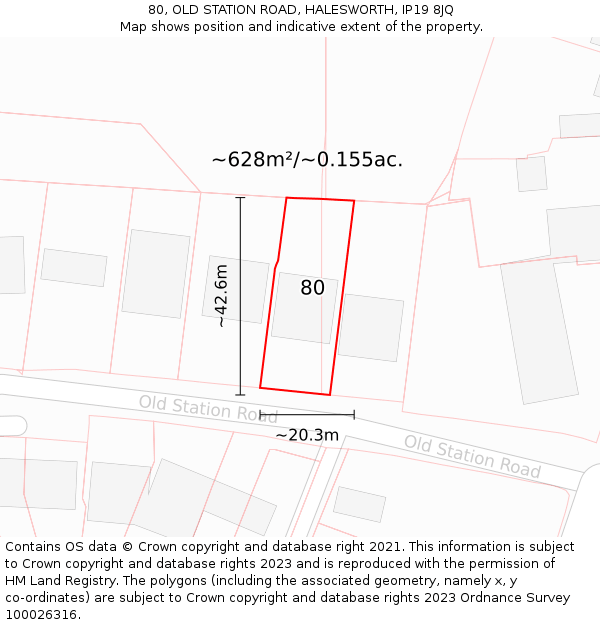 80, OLD STATION ROAD, HALESWORTH, IP19 8JQ: Plot and title map