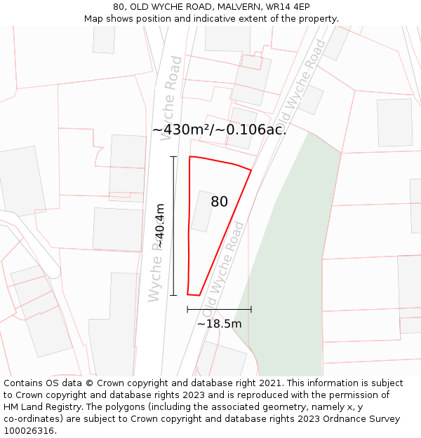 80, OLD WYCHE ROAD, MALVERN, WR14 4EP: Plot and title map
