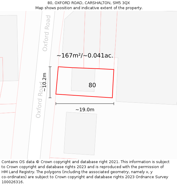 80, OXFORD ROAD, CARSHALTON, SM5 3QX: Plot and title map