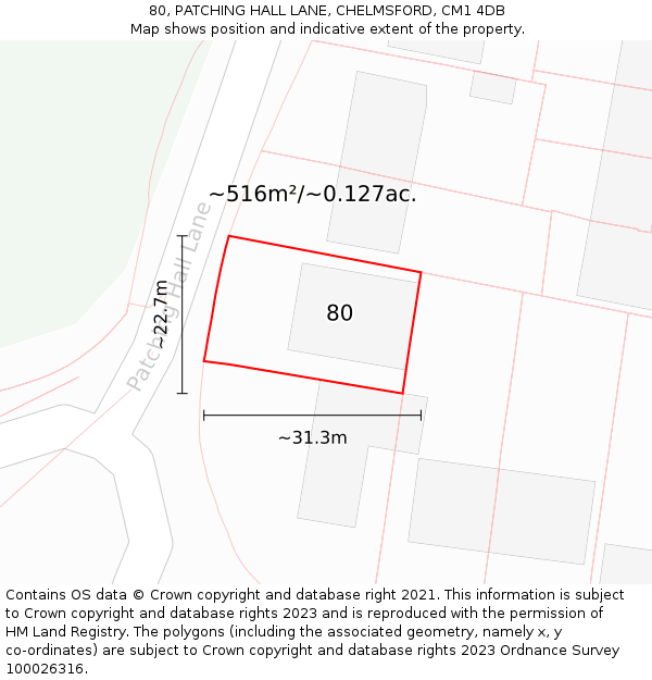 80, PATCHING HALL LANE, CHELMSFORD, CM1 4DB: Plot and title map