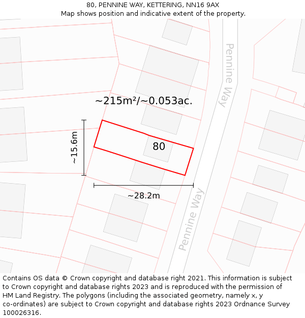 80, PENNINE WAY, KETTERING, NN16 9AX: Plot and title map
