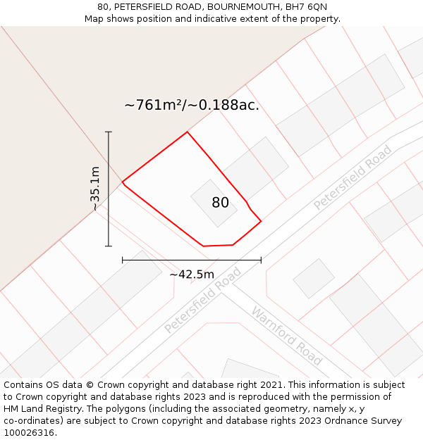 80, PETERSFIELD ROAD, BOURNEMOUTH, BH7 6QN: Plot and title map