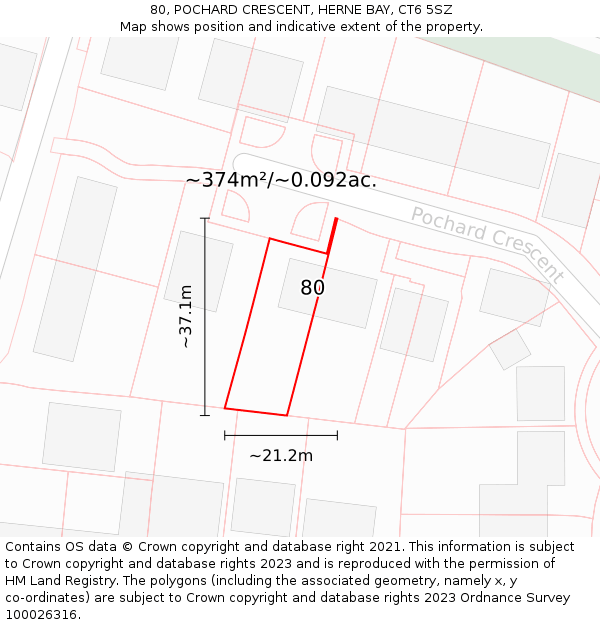 80, POCHARD CRESCENT, HERNE BAY, CT6 5SZ: Plot and title map