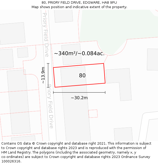 80, PRIORY FIELD DRIVE, EDGWARE, HA8 9PU: Plot and title map