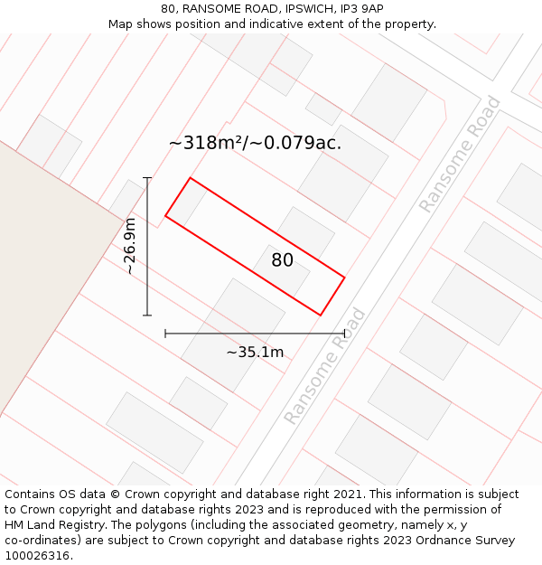 80, RANSOME ROAD, IPSWICH, IP3 9AP: Plot and title map