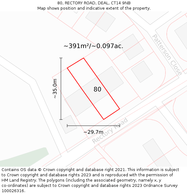 80, RECTORY ROAD, DEAL, CT14 9NB: Plot and title map