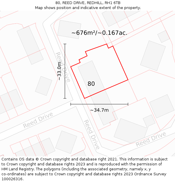80, REED DRIVE, REDHILL, RH1 6TB: Plot and title map