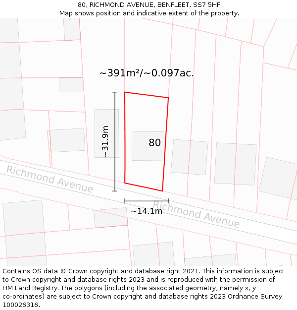 80, RICHMOND AVENUE, BENFLEET, SS7 5HF: Plot and title map