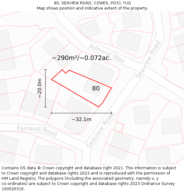 80, SEAVIEW ROAD, COWES, PO31 7UQ: Plot and title map