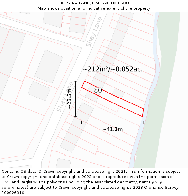 80, SHAY LANE, HALIFAX, HX3 6QU: Plot and title map