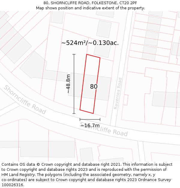 80, SHORNCLIFFE ROAD, FOLKESTONE, CT20 2PF: Plot and title map