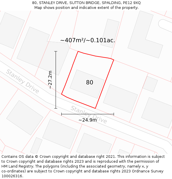 80, STANLEY DRIVE, SUTTON BRIDGE, SPALDING, PE12 9XQ: Plot and title map