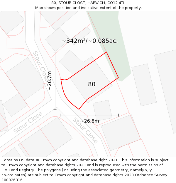 80, STOUR CLOSE, HARWICH, CO12 4TL: Plot and title map