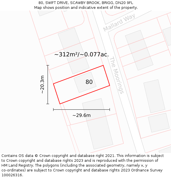 80, SWIFT DRIVE, SCAWBY BROOK, BRIGG, DN20 9FL: Plot and title map