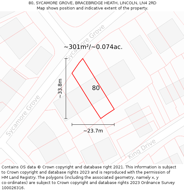 80, SYCAMORE GROVE, BRACEBRIDGE HEATH, LINCOLN, LN4 2RD: Plot and title map