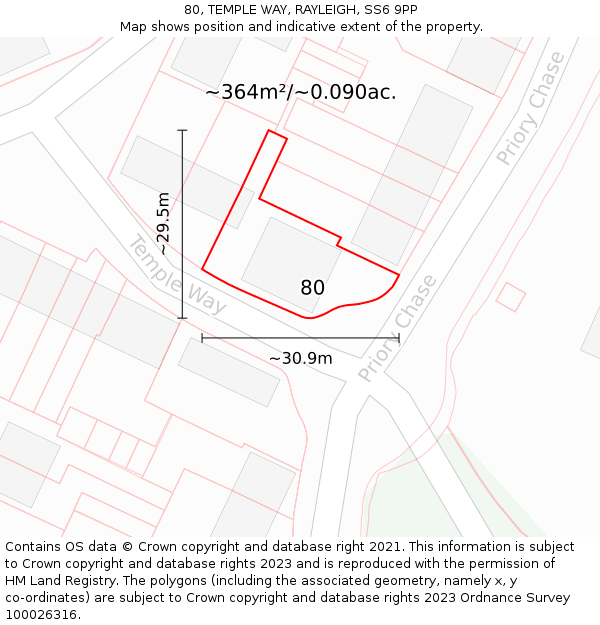 80, TEMPLE WAY, RAYLEIGH, SS6 9PP: Plot and title map