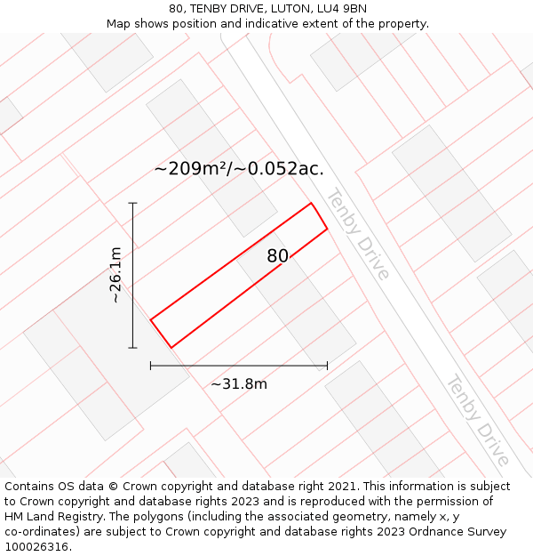 80, TENBY DRIVE, LUTON, LU4 9BN: Plot and title map