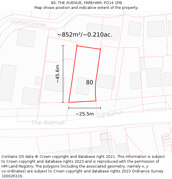 80, THE AVENUE, FAREHAM, PO14 1PB: Plot and title map