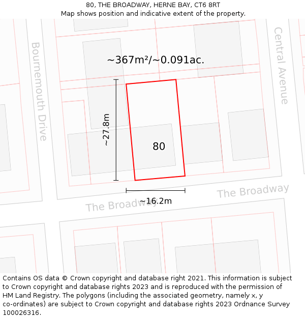 80, THE BROADWAY, HERNE BAY, CT6 8RT: Plot and title map