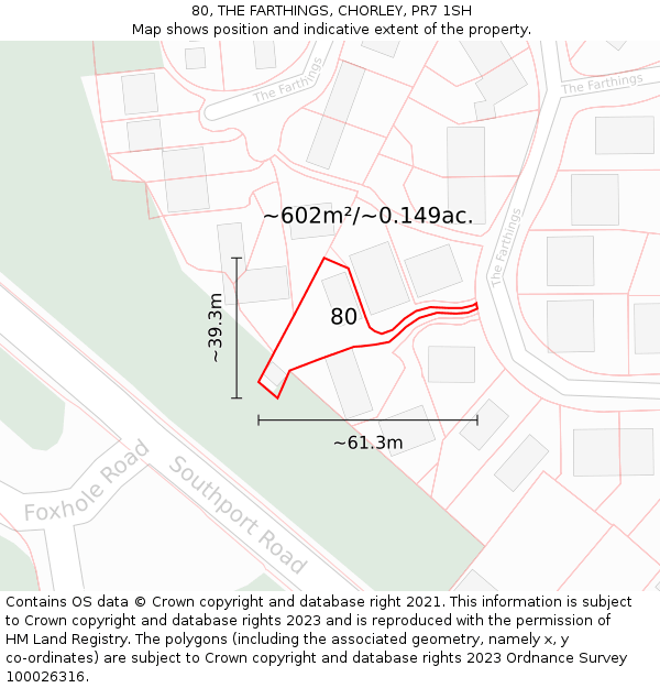 80, THE FARTHINGS, CHORLEY, PR7 1SH: Plot and title map