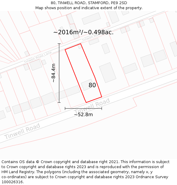 80, TINWELL ROAD, STAMFORD, PE9 2SD: Plot and title map