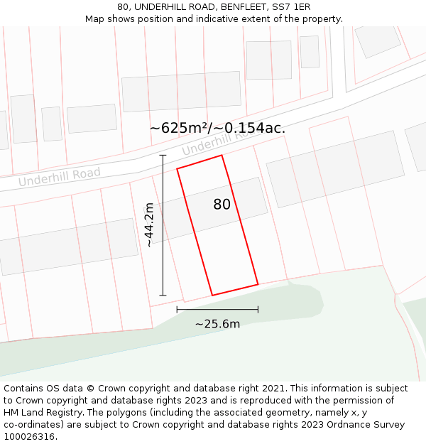 80, UNDERHILL ROAD, BENFLEET, SS7 1ER: Plot and title map