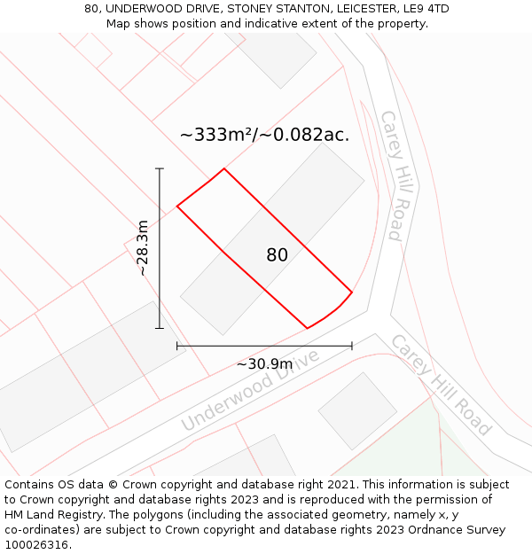 80, UNDERWOOD DRIVE, STONEY STANTON, LEICESTER, LE9 4TD: Plot and title map