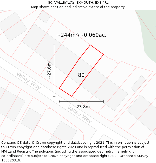 80, VALLEY WAY, EXMOUTH, EX8 4RL: Plot and title map