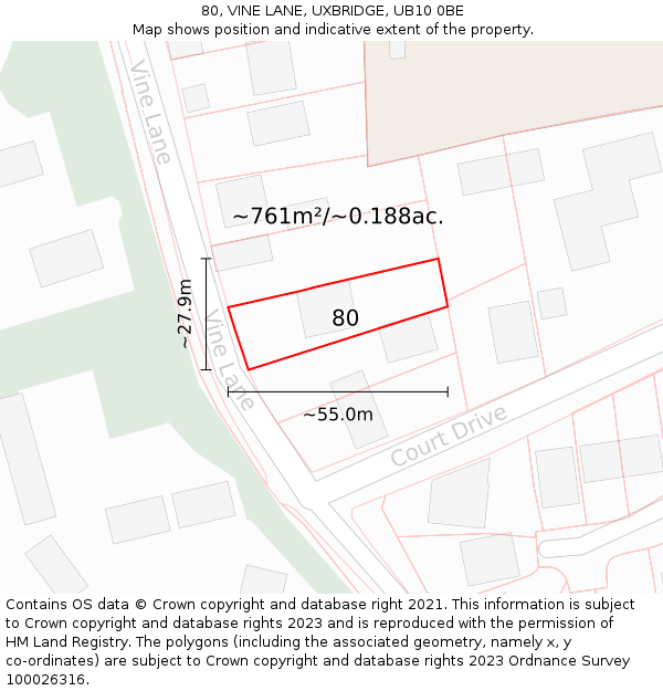 80, VINE LANE, UXBRIDGE, UB10 0BE: Plot and title map