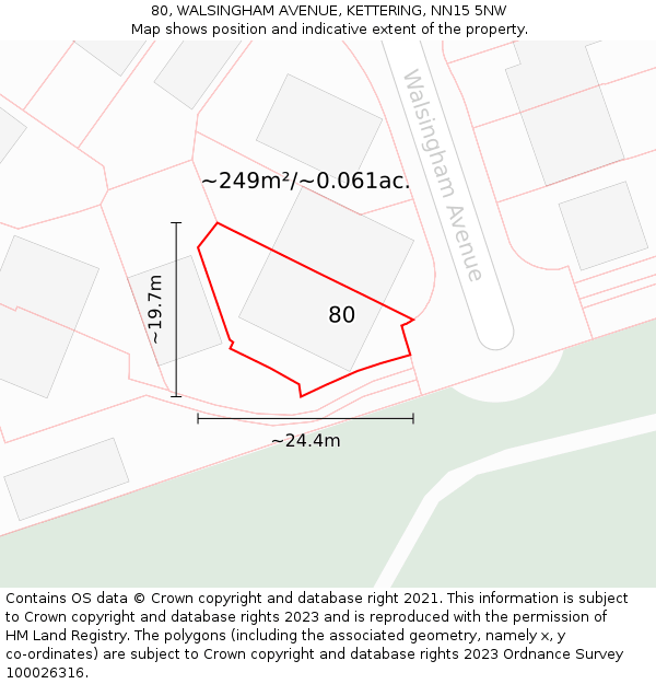 80, WALSINGHAM AVENUE, KETTERING, NN15 5NW: Plot and title map