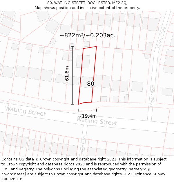 80, WATLING STREET, ROCHESTER, ME2 3QJ: Plot and title map