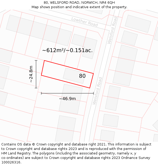 80, WELSFORD ROAD, NORWICH, NR4 6QH: Plot and title map