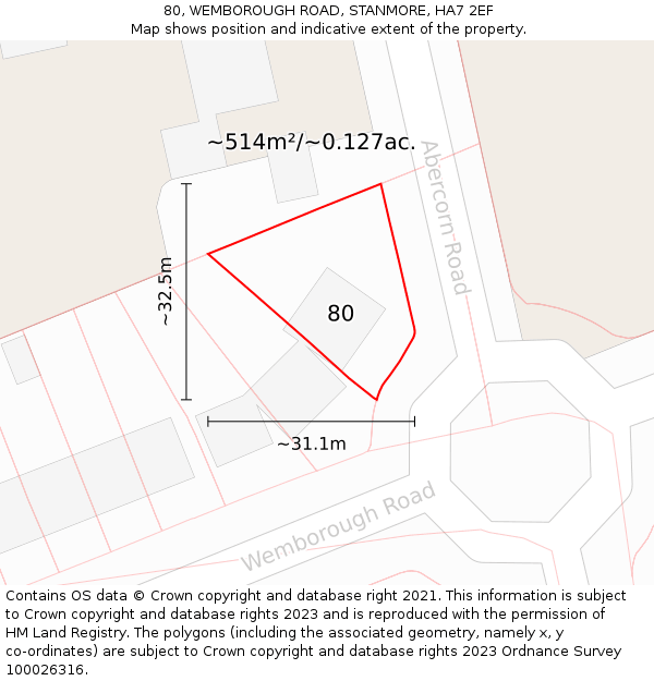 80, WEMBOROUGH ROAD, STANMORE, HA7 2EF: Plot and title map