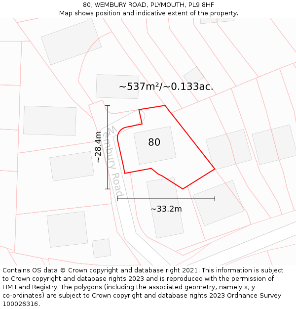 80, WEMBURY ROAD, PLYMOUTH, PL9 8HF: Plot and title map