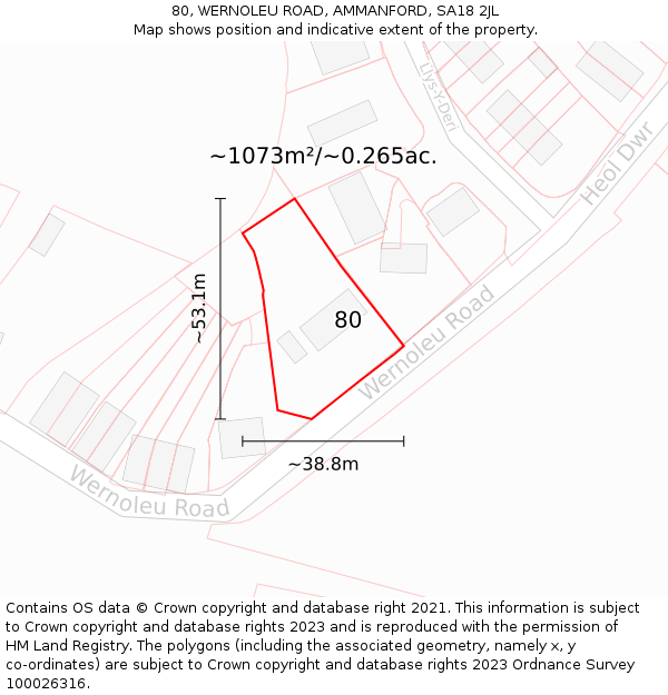80, WERNOLEU ROAD, AMMANFORD, SA18 2JL: Plot and title map