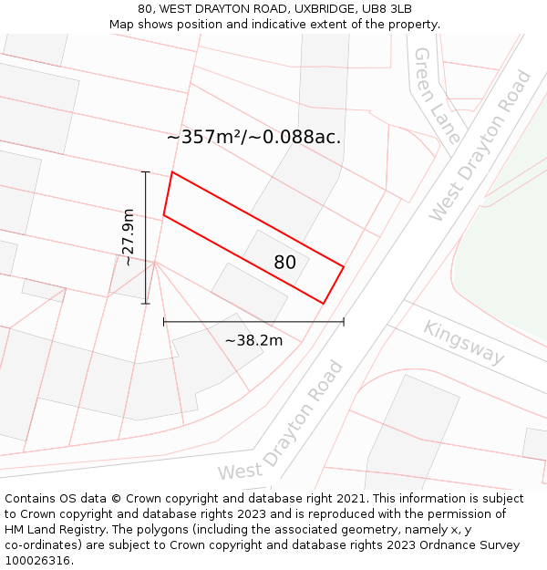 80, WEST DRAYTON ROAD, UXBRIDGE, UB8 3LB: Plot and title map