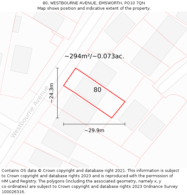 80, WESTBOURNE AVENUE, EMSWORTH, PO10 7QN: Plot and title map
