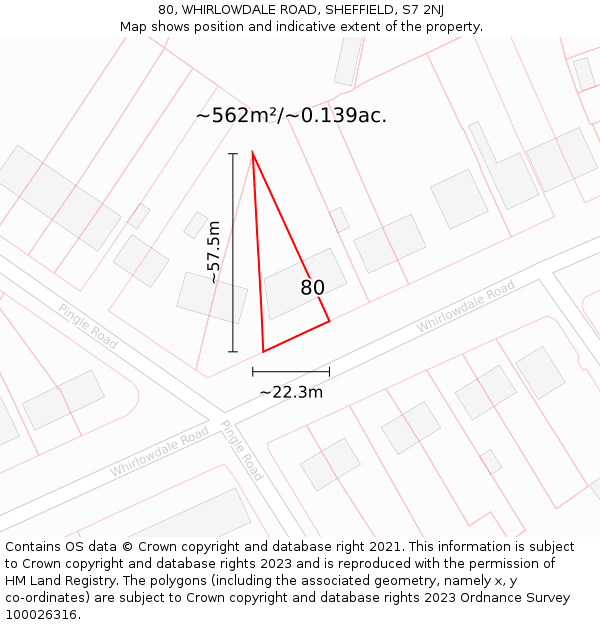 80, WHIRLOWDALE ROAD, SHEFFIELD, S7 2NJ: Plot and title map